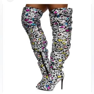 Sequin Over the Knee Boots - Multicolor size 8